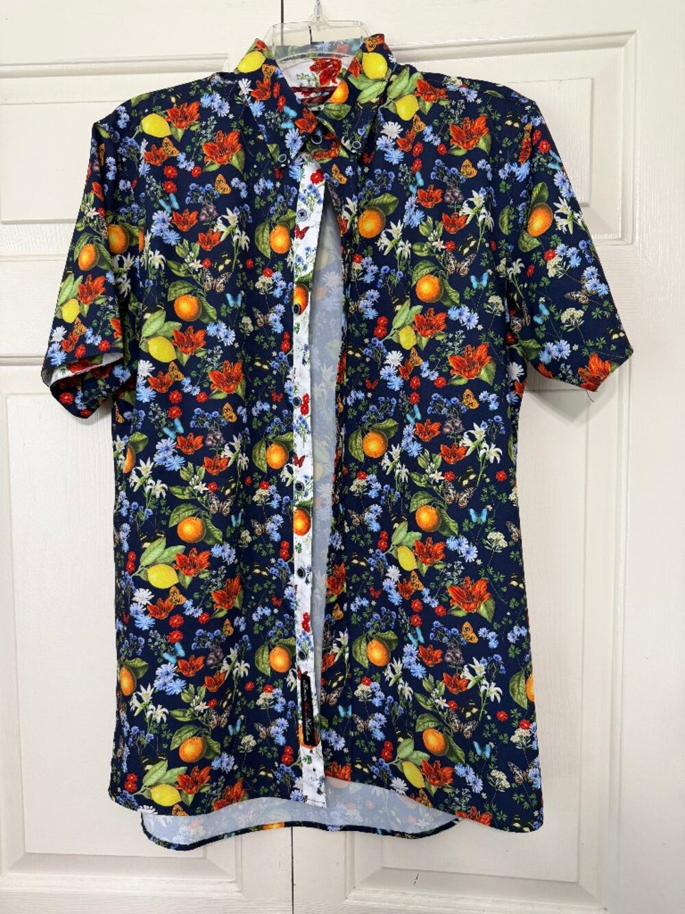 Fried Denim Men's Medium Citrus, Floral, Butterfly Slim Fit Shirt Button Down